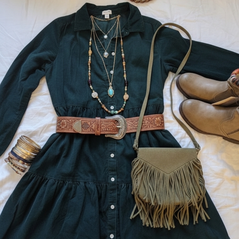 J. Crew Dark Green Button-Up Dress